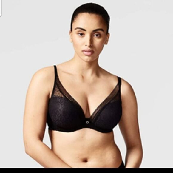 Chantelle Black Festive Lace Plunge Bra (34C ) - Picture 1 of 14